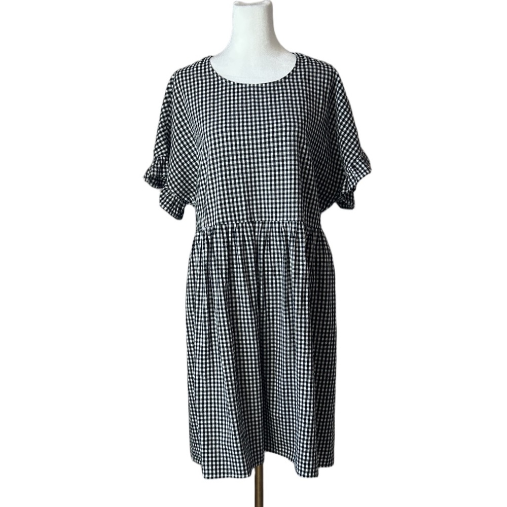 Petal + Pup Black White Gingham Dress Short Sleeves Ruffle 100% Cotton Size 10